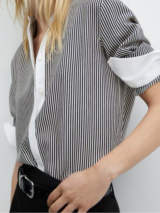 Mango Tops - Mango MNG contrast striped button down shirt black white Size 4